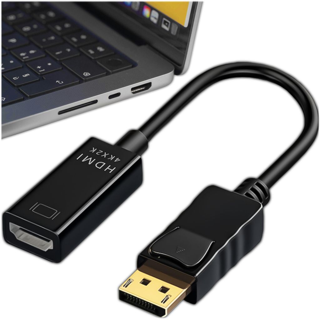 KRUMAD DisplayPort auf HDMI Adapter 4K, DP zu HDMI Konverter Kabel 0,2 m, Video Adapter für PC Laptop Monitor TV, 3840×2160@30Hz