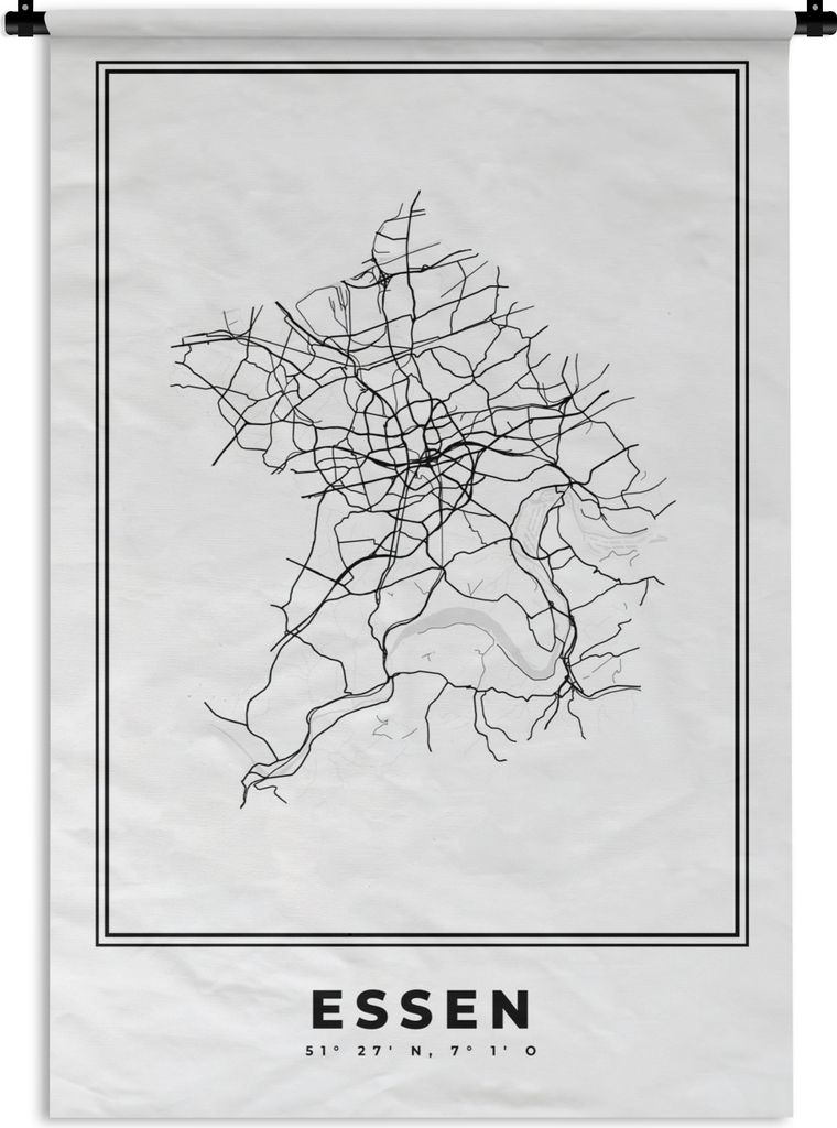 MuchoWow Wandteppich Wandbehang Deutschland - Essen - Stadtplan - Karte - Schwarz-Weiß - Karte 90x135 cm Tapisserie Dekoration Wandtuch - Baumwo...