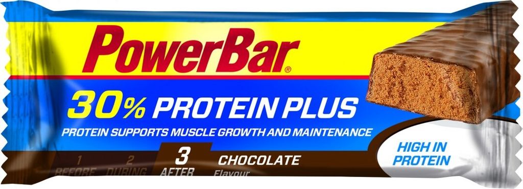 PowerBar Protein Plus 30%, Schokolade, 55 g, Sojaprotein, Molkenprotein, 188 kcal, 341 kcal, 790 kJ