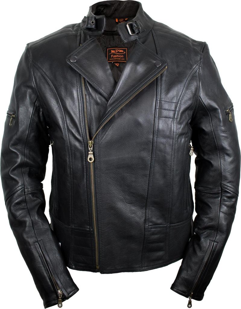 Herren Motorrad Lederjacke Biker Rocker Retro L