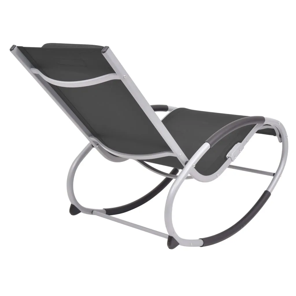 Fauteuil à bascule confortable noir en textilène et structure acier robuste - 3