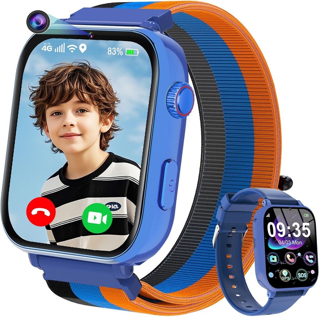 4G Smartwatch Kinder, Kindertelefonuhr mit GPS, WiFi, SOS, Videoanruf, Voice-Chat, Schulmodus, Spiele, Wecker, Schrittzähler