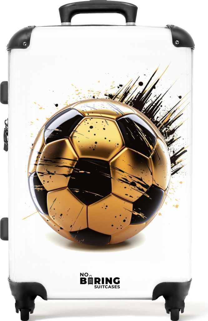 NoBoringSuitcases.com Großer Koffer - Gold-schwarzer Fußball mit Farbspritzern - Kombinationsschloss TSA - Hartschalen Trolley 4 Rollen - 72 li...