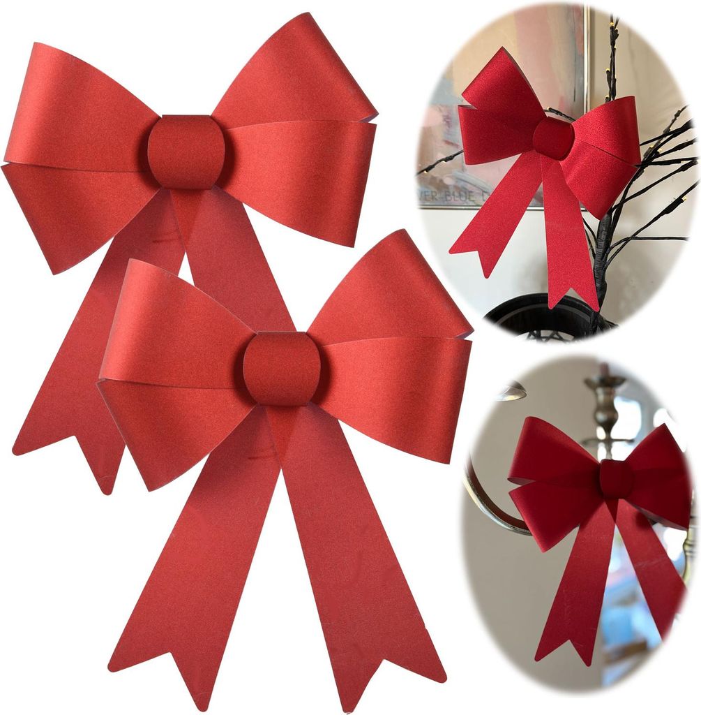 LS-LebenStil 2x XXL Weihnachtsschleife Set 29cm Rot Schleife Weihnachts-Deko Christbaum-Schmuck Tannenbaum Geschenk Hochzeit Advent Adventskranz