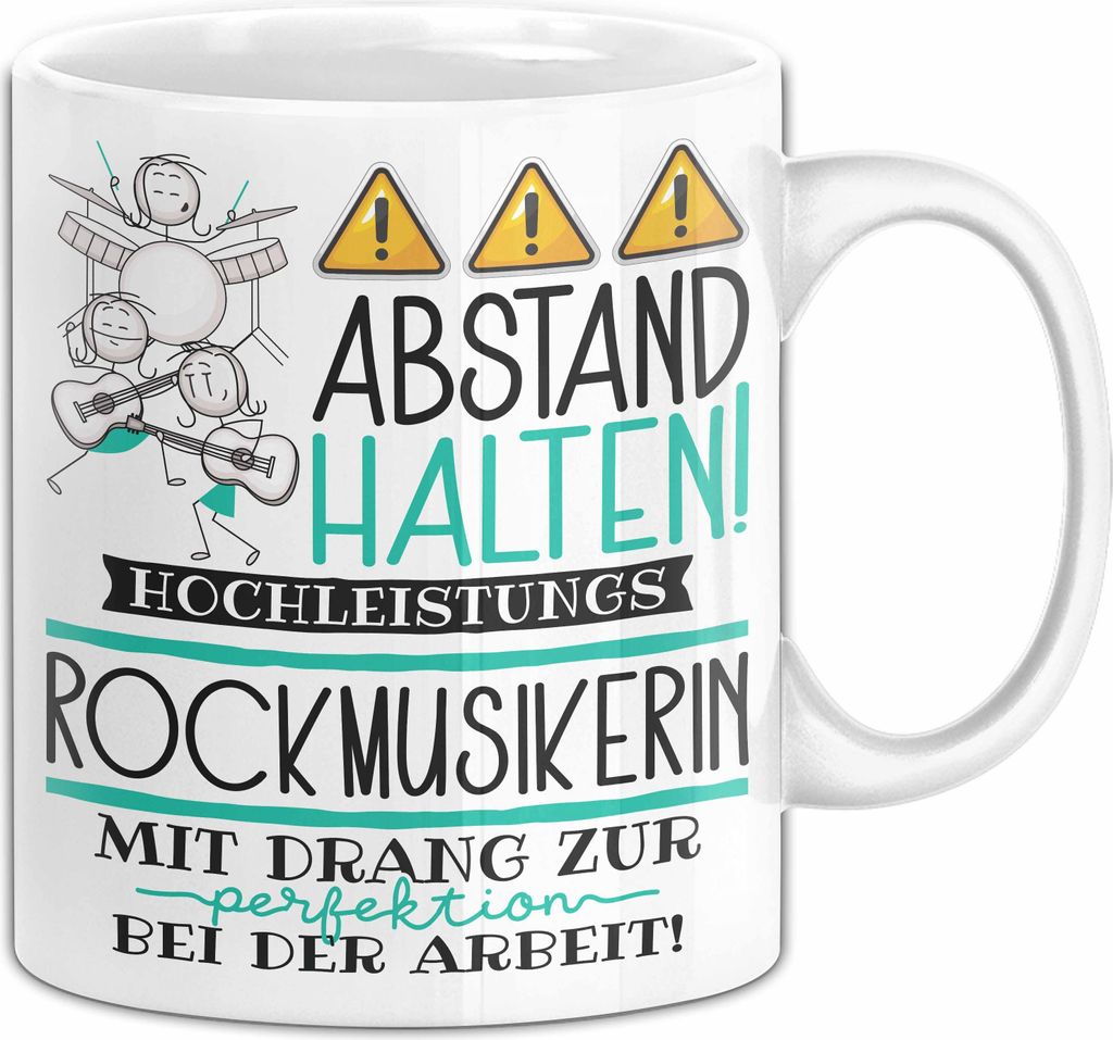 Rockmusikerin Tasse Geschenk Lustig Abstand Halten Hochleistungs-Rockmusikerin Mit Drang Zur Perfektion Bei Der Arbeit (Weiß)