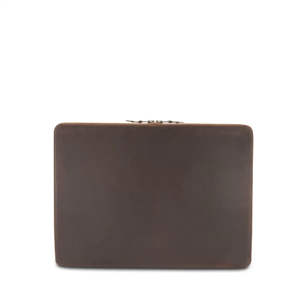 Housse ordinateur Ralph Dot Buckle & Seam en cuir marron foncé 13-14"