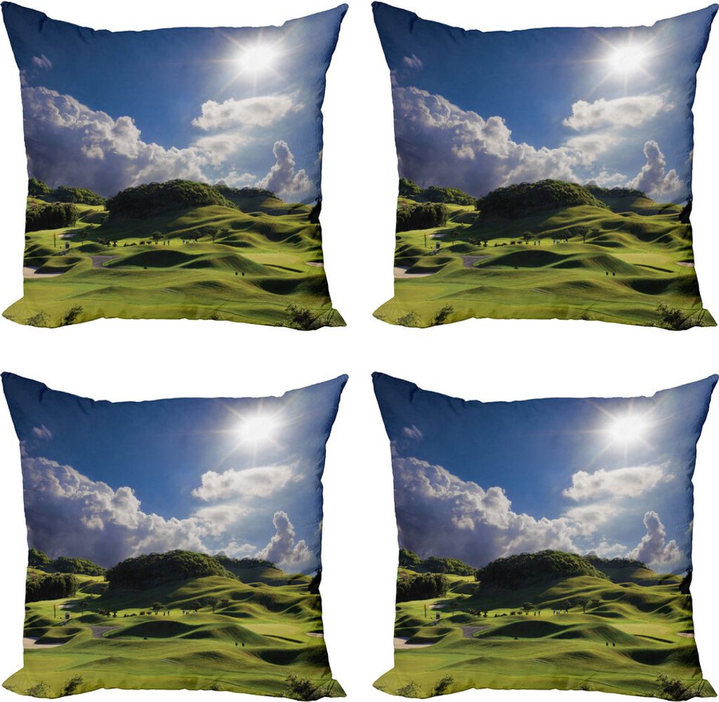ABAKUHAUS Natur Kissenbezug Set (4 Stück), Sommerweide Grassy Hills, Moderner Doppelseitiger Digitaldruck, 45 cm x 45 cm, Grün blau