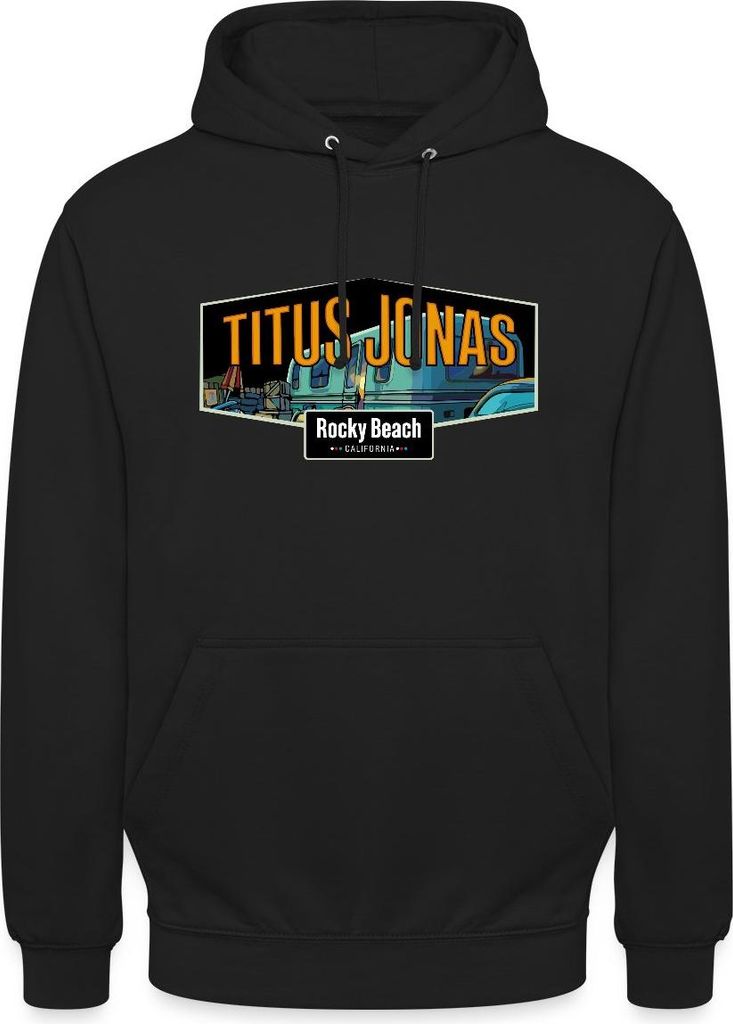 Spreadshirt Die drei Fragezeichen Titus Jonas Wohnwagen Uni Hoodie, 3XL, Schwarz