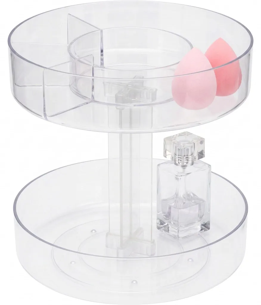 Organiseur maquillage pivotant Ø 210 x 215 mm en PET transparent 2 niveaux