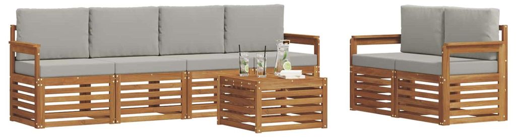 vidaXL Outdoor-Sofagarnitur mit Kissen 7 pcs Natürlich und Hellgrau