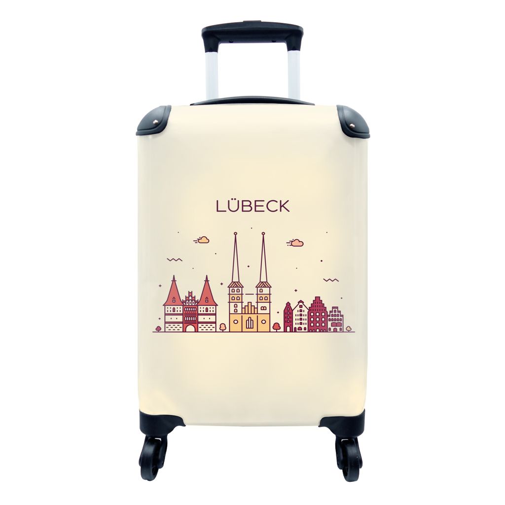 MuchoWow Koffer Handgepäck Trolley Rollkoffer Kleine Reisekoffer mit 4 Rollen - Lubeck - Deutschland - Skyline - Cabin Size < 55x40x23 cm & 55x4...