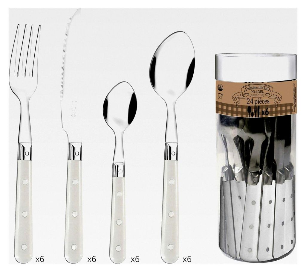 Bistro-Club Tafelbesteck 24-teilig für 6 Personen – Edelstahl 18/0, Standard-Finish – Creme