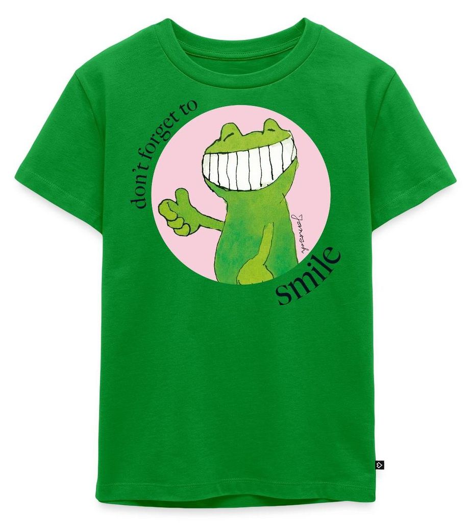 Spreadshirt Janosch Günter Kastenfrosch Don't Forget To Smile Kinder Premium T-Shirt, 134/140 (8 Jahre), Grün
