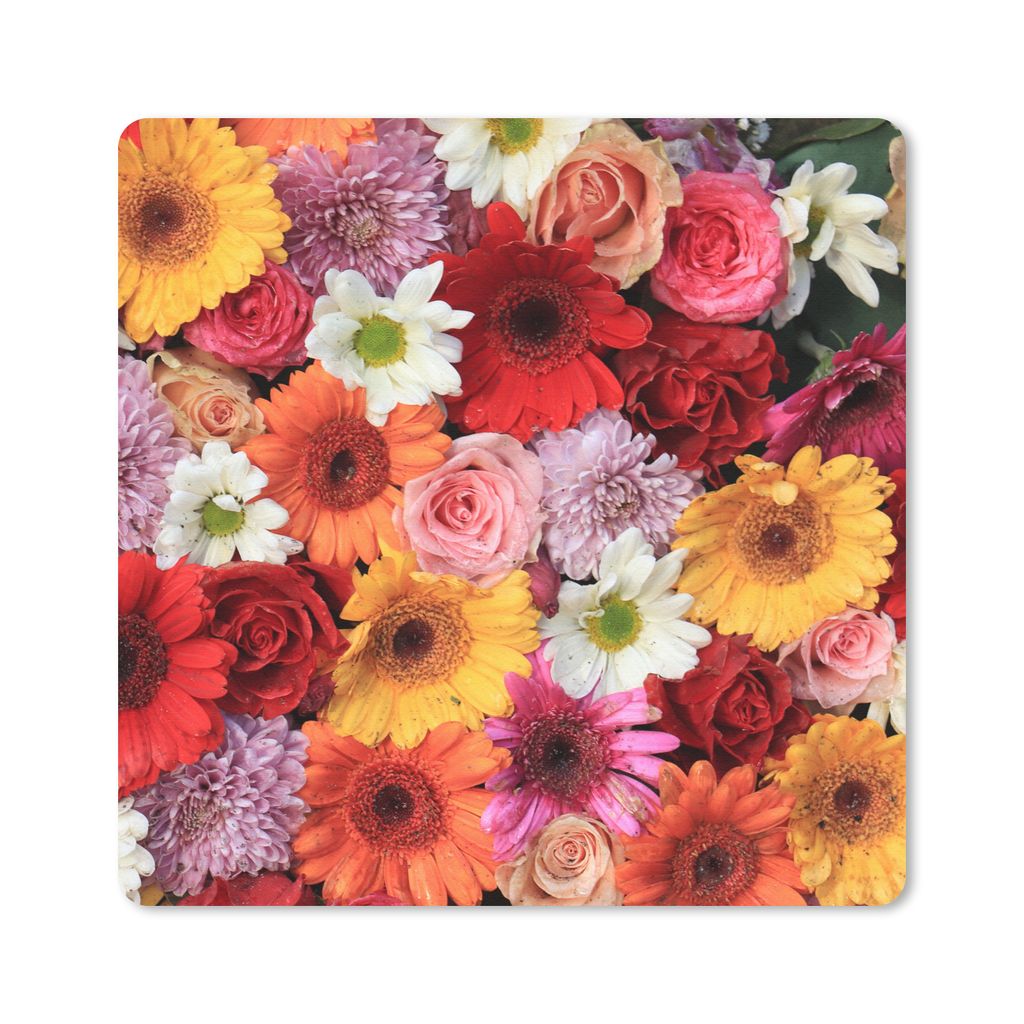 MuchoWow Mauspad Mousepad Blumen - Farben - Gerbera - Rosen 30x30 cm - Mousepads - Maus Mat - Pad - Mausunterlage - Gaming