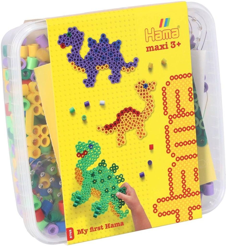 Hama Bgelperlen maxi + Stiftplatte "Dinosaurier", in Box Immagine del prodotto 