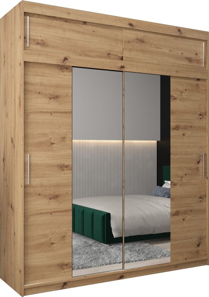 Kleiderschrank, Schiebetürenschrank Schlafzimmer, Schrank mit Spiegel TOKYO 1 200 mit Aufsatz, Höhe 240 cm