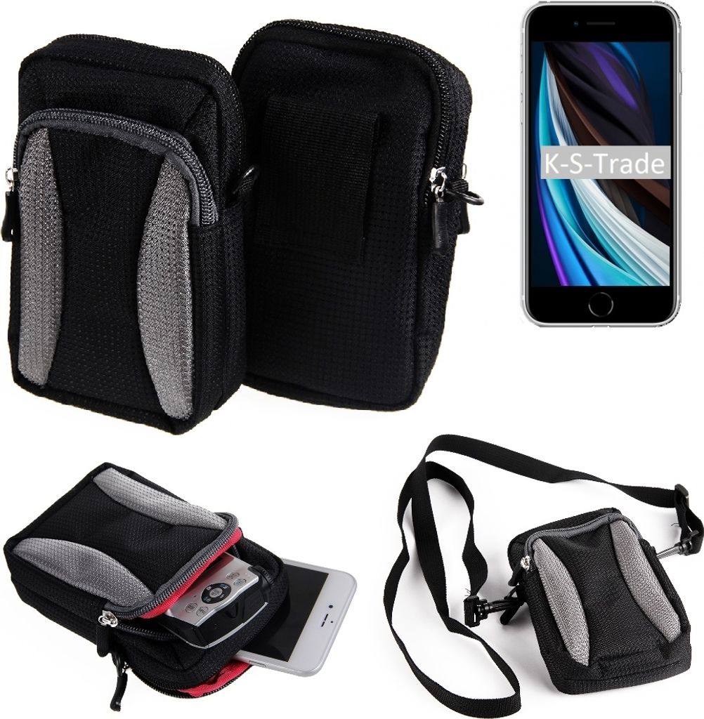 K-S-Trade Schutz-Hülle kompatibel mit Apple iPhone SE Handy Gürteltasche Umhängetasche mit Zusatzfach schwarz