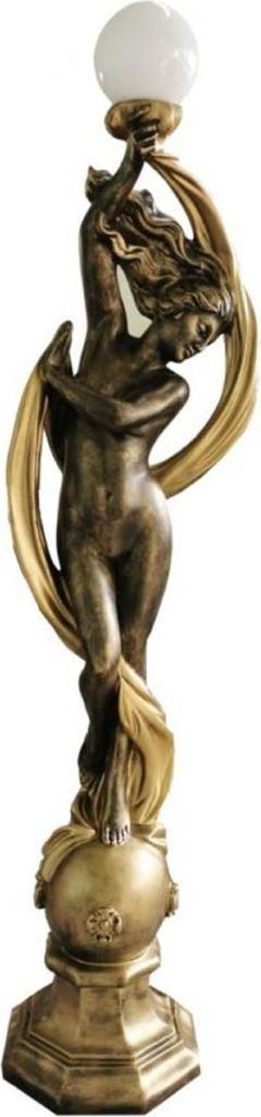Casa Padrino Jugendstil Außenstehleuchte Skulptur Tänzerin Antik Gold / Weiß H. 172 cm - Wetterbeständige Garten & Terrassen Leuchte - Barock &...