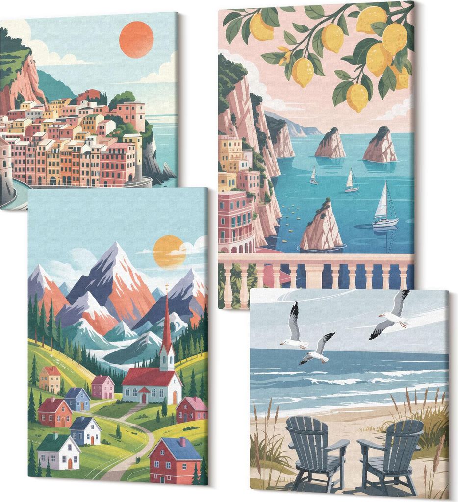 Leinwandbild Set 4-teilig – Modernes Wandbild – Polycanvas Kunstdruck – Abstrakte Bilder – Hochwertige Wandkunst – 2x 40x40 cm + 2x 40x60...