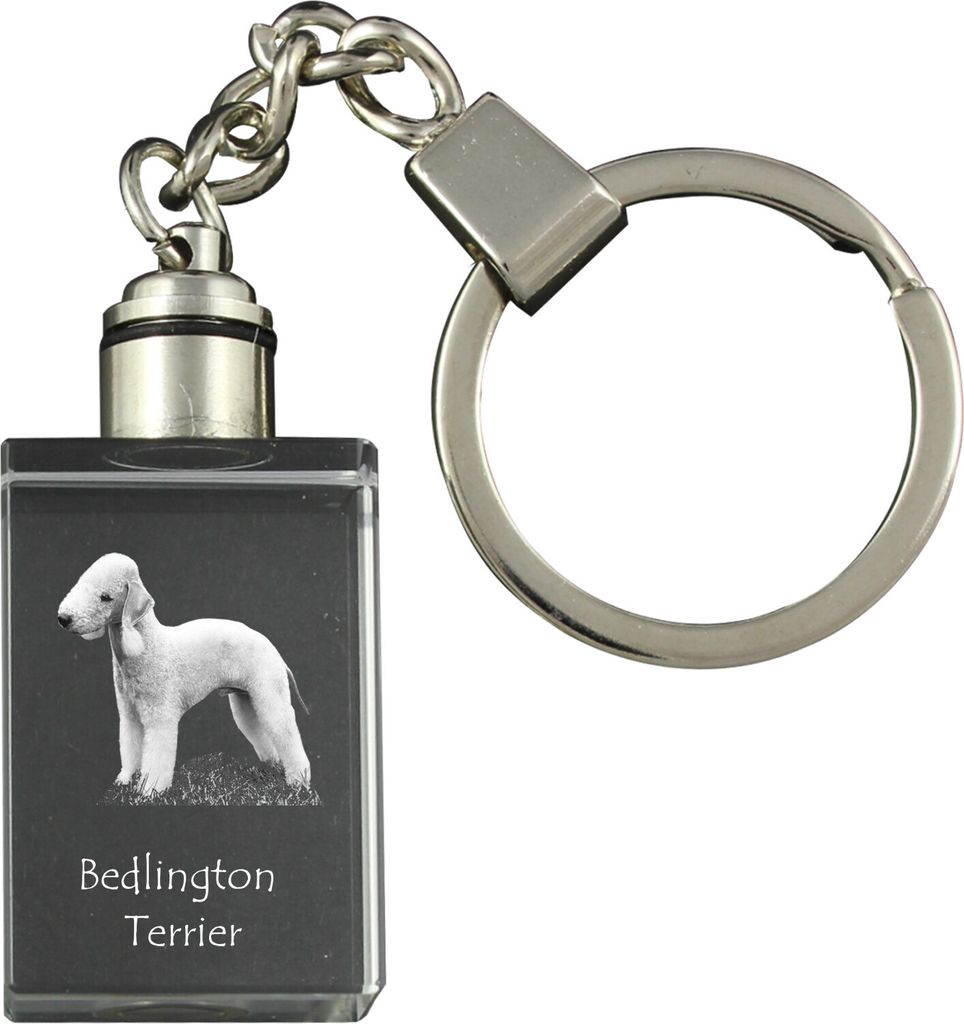 Bedlington Terrier, Rothbury Terrier - Schlüsselanhänger aus Kristall mit Hundefoto, beleuchteter Schlüsselanhänger, einzigartiges Geschenk der...