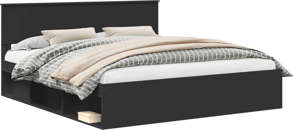 Bettrahmen mit Kopfteil Schwarz 200 x 200 cm Holzwerkstoff