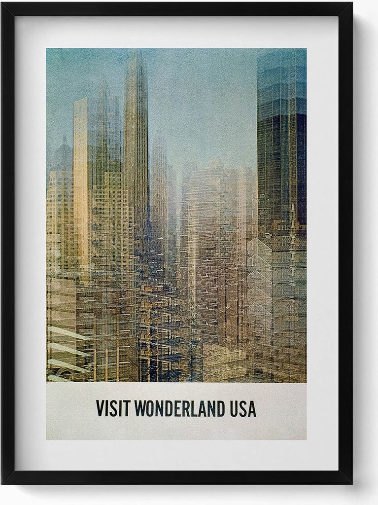 Illustration eines US-Gebäudes– Wandbild mit Rahmen – Gerahmtes Bild – Wanddekoration – 50x70 cm – Schwarz Rahmen