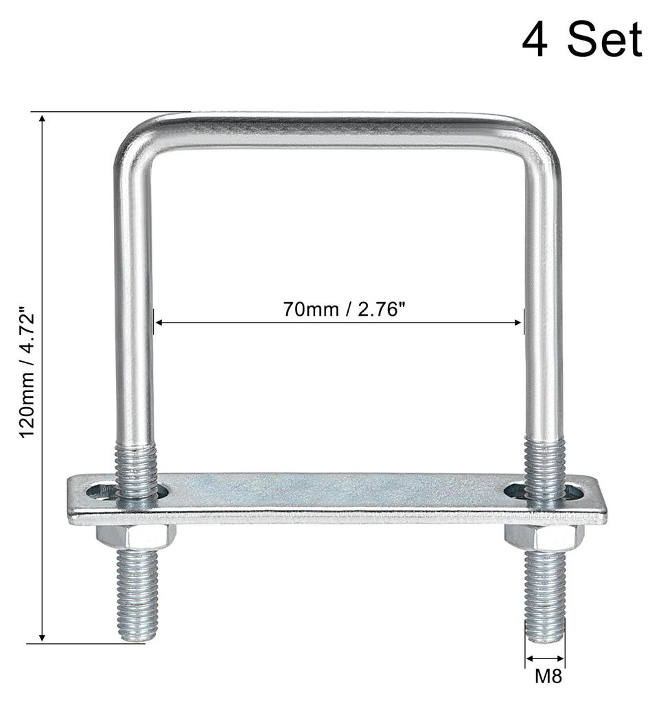 4 Stš¹ck M8 Vierkant U-Bolzen Quadratische Bš¹gelbolzen Bš¹gelschrauben 2-3/4"(70mm) mit Mutternrahmen und Befestigungselementen, Kohlenstoff...
