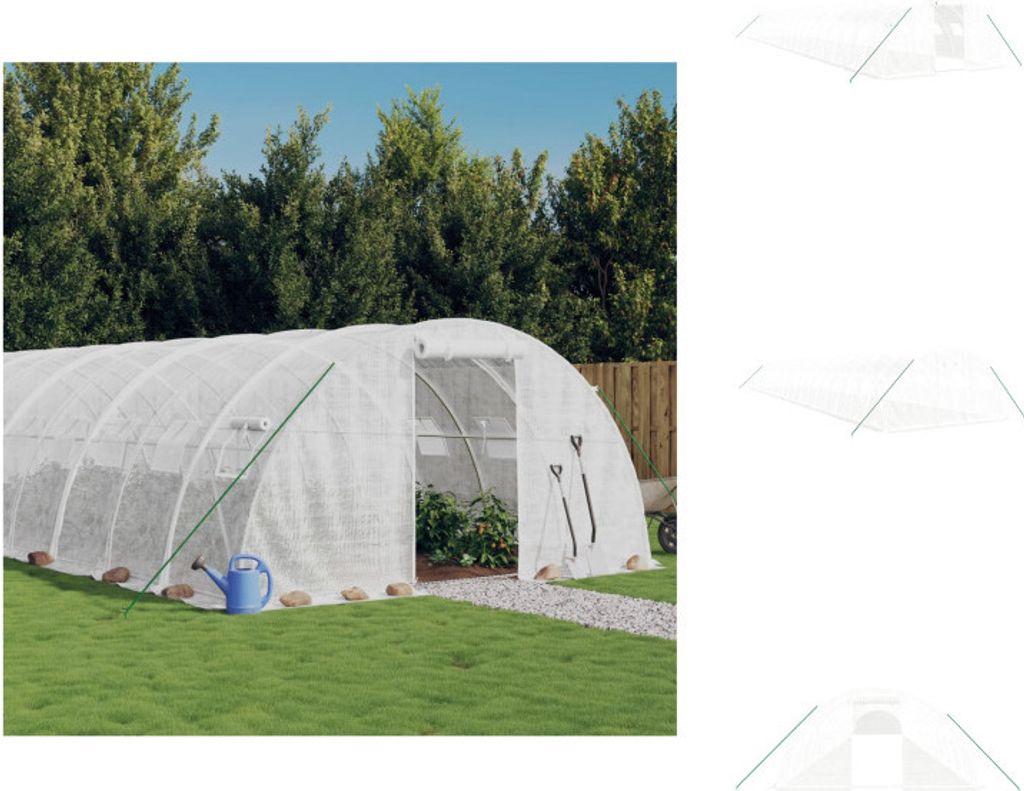 vidaXL Gewächshaus mit Stahlrahmen Weiß 80 m² 20x4x2 m - Gewächshäuser