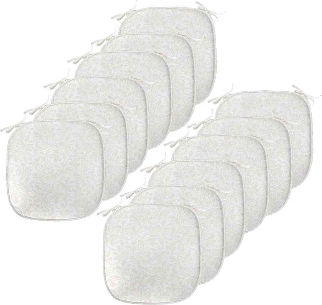 ABAKUHAUS Rivestimento in avorio per sedie da sala da pranzo, Medieval Victorian Petals, cuscino decorativo impermeabile con cinturini per sedie da cucina, 40 cm x 40 cm - confezione da 12, beige bianco