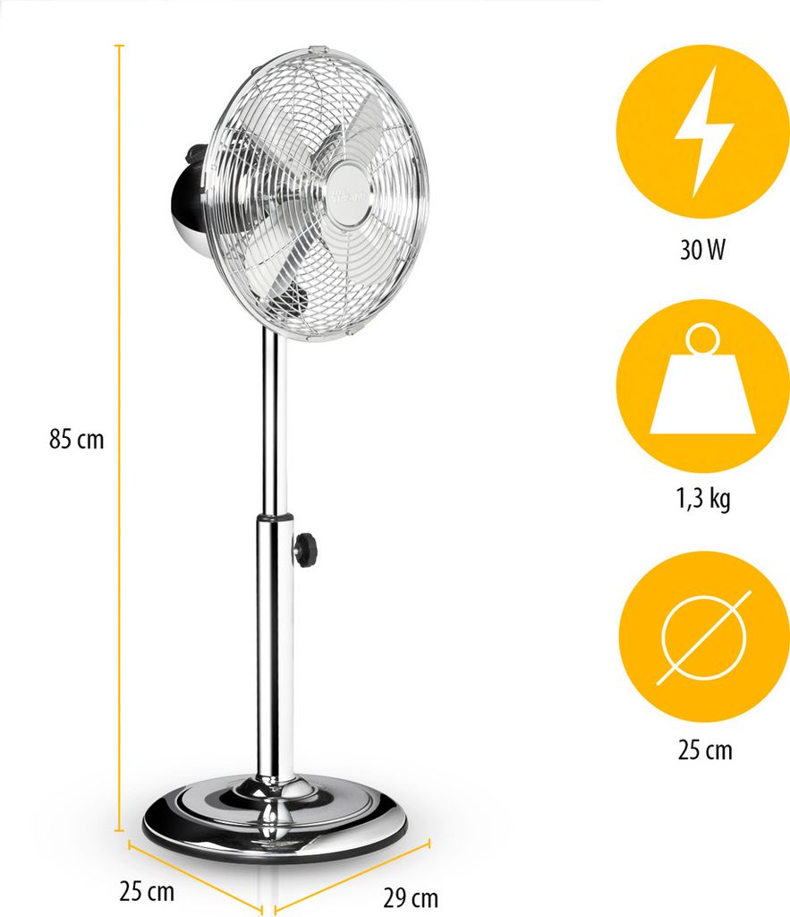 Ventilatore A Piantana Tristar VE-5893 - 40 Cm, 45W, 3 Velocità, Oscillante, Regolabile In Altezza