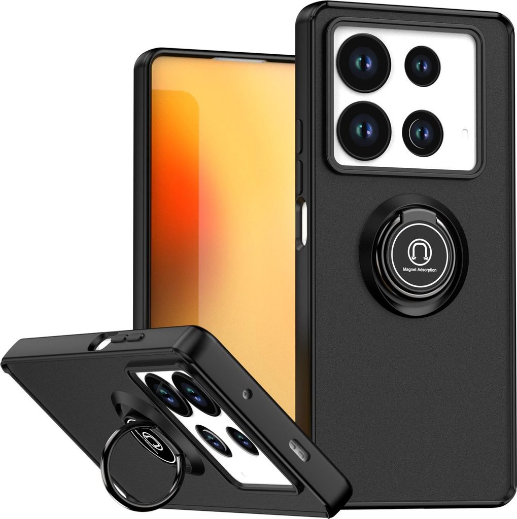 Hülle für Infinix Note 40 4G Matte Transluzent TPU Stoßfest Schutzhülle mit Ring Halter Ständer Schwarz