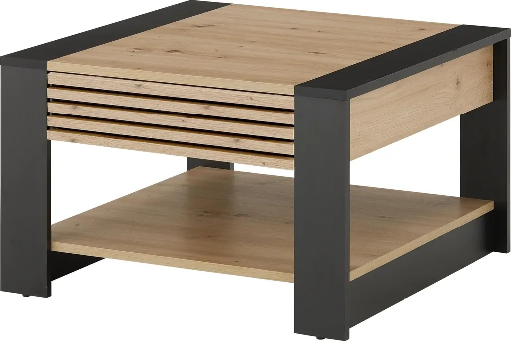 Table basse de séjour Feli gain de place avec tiroir décor chêne noir