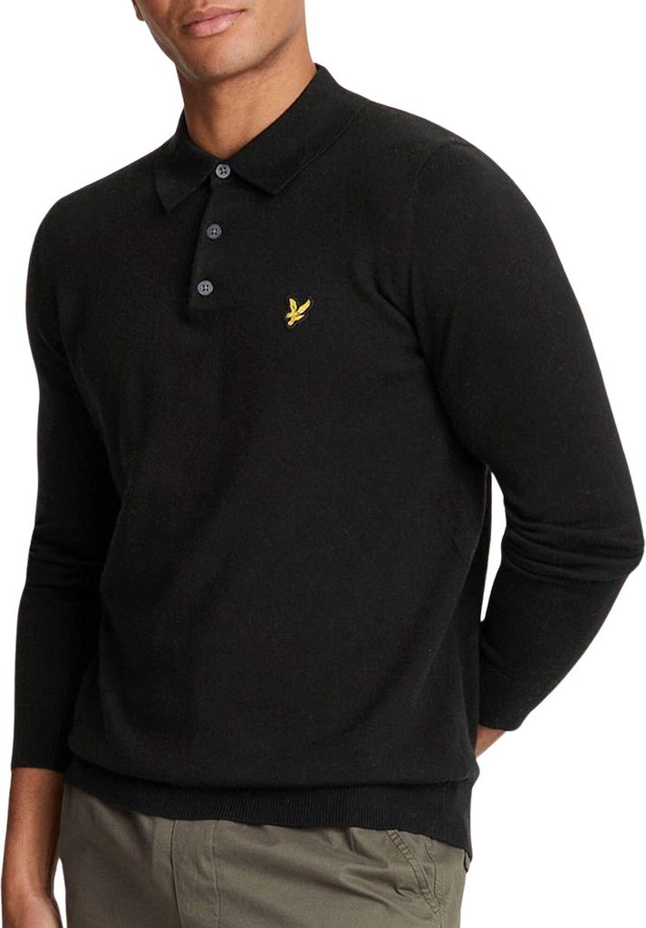 Lyle & Scott Polo langarm einfarbig schwarz Baumwolle