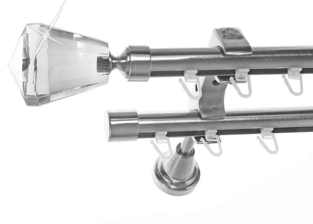 Innenlauf Edelstahl Look Gardinenstange 20mm Wandträger 2-läufig Kristall Knauf H60 E36E30 II