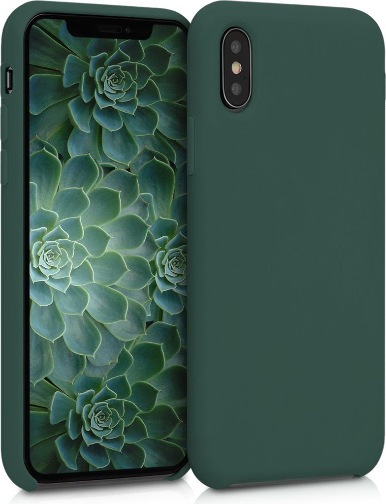 kwmobile Hülle kompatibel mit Apple iPhone XS Hülle - Silikon Handy Case - Handyhülle weiche Oberfläche - kabelloses Laden - Moosgrün