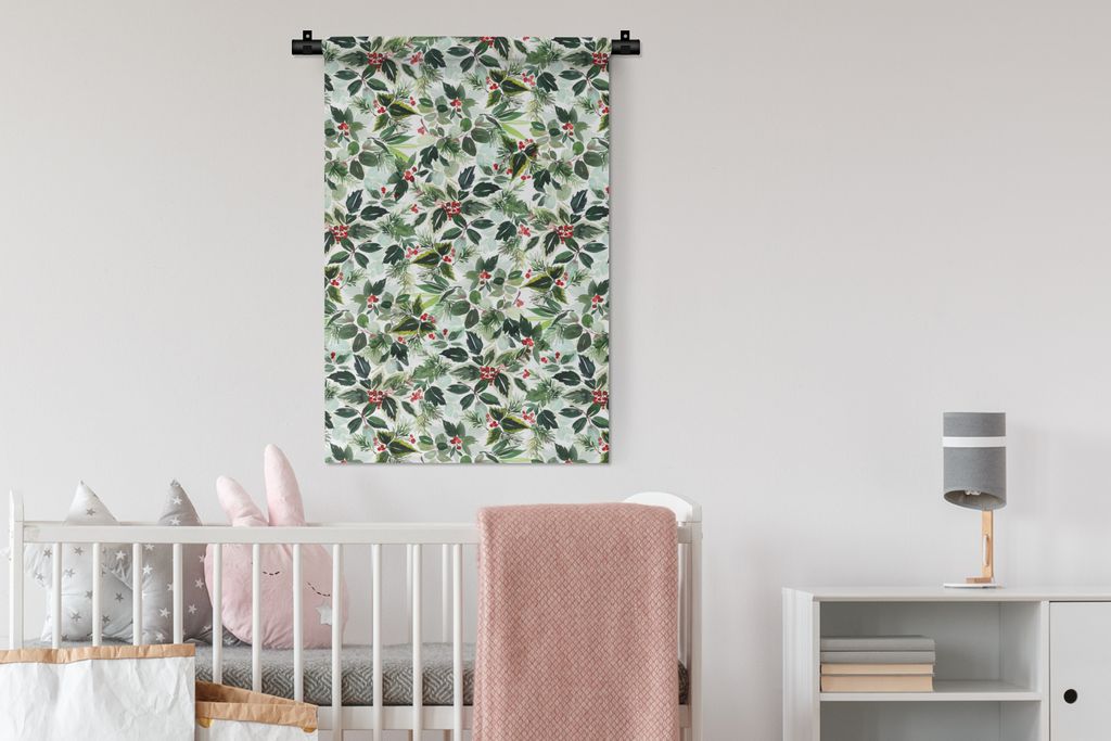 MuchoWow Wandteppich Wandbehang Weihnachten - Aquarell - Mistelzweig 60x90 cm Tapisserie Dekoration Wandtuch - Foto-Teppich - Abwaschbar