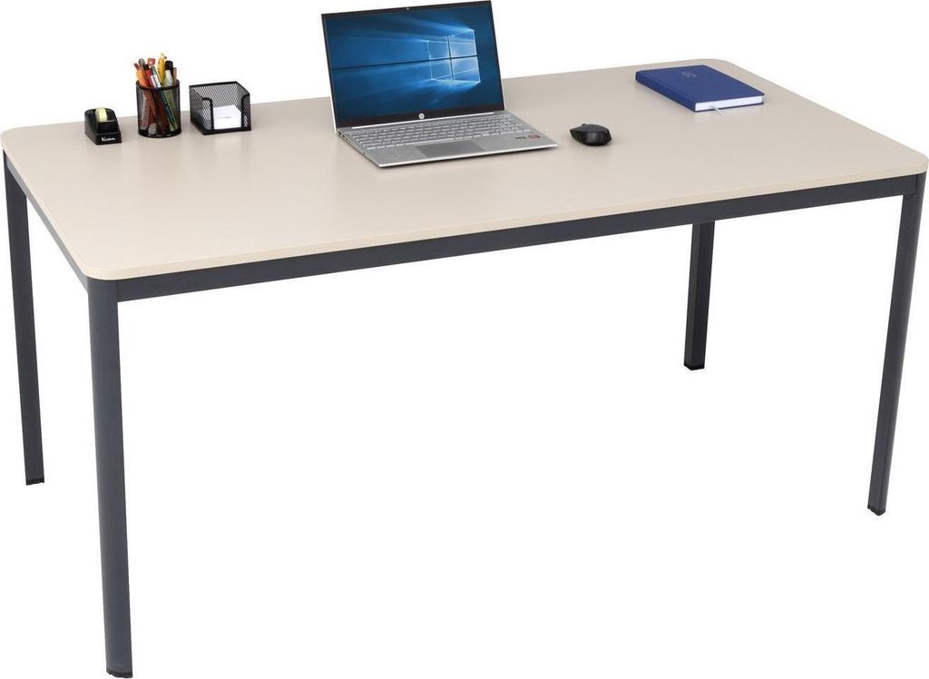 furni24 Schreibtisch D-Profil Nova 120x80x75cm, Sandfarbe, Einfache Montage, Arbeitstisch, Bürotisch, Küchentisch,Esstisch, Druckertisch Büro-M...