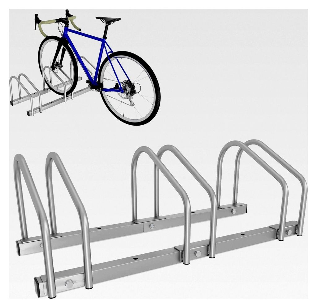 Fahrradständer für 3 Fahrräder mit Reifenbreite von 35-55 mm, Bodenständer aus verzinktem Stahl, einfache Montage, Maße 70,5x32x26 cm, Silber