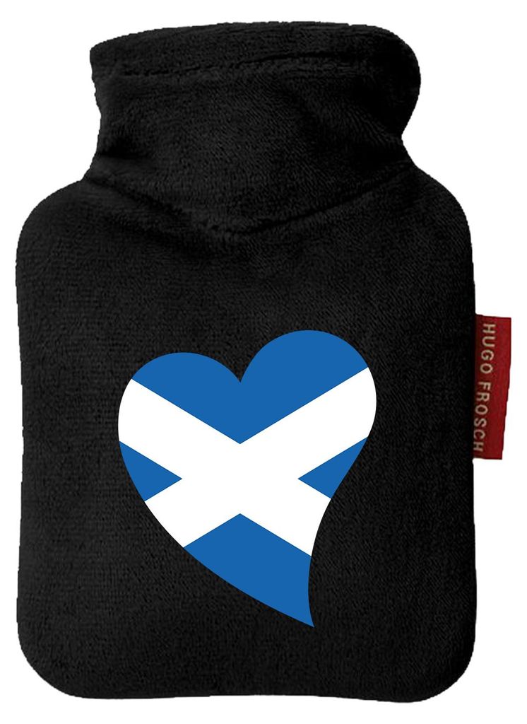 Huuraa Mini-Wärmflasche Schottland Flagge Herz 0,2 Liter Black Mini Veloursbezug Taschenwärmer Geschenkidee