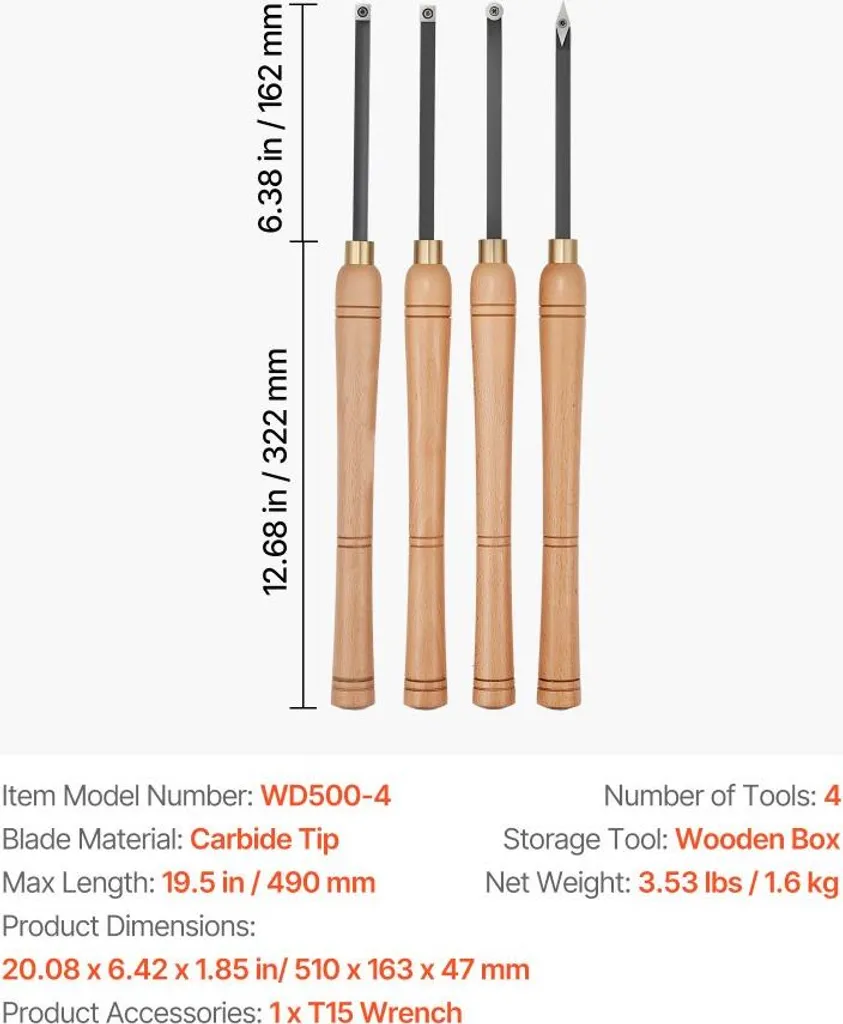 Outils de tournage sur bois professionnels - Lot de 4 gouges et fers