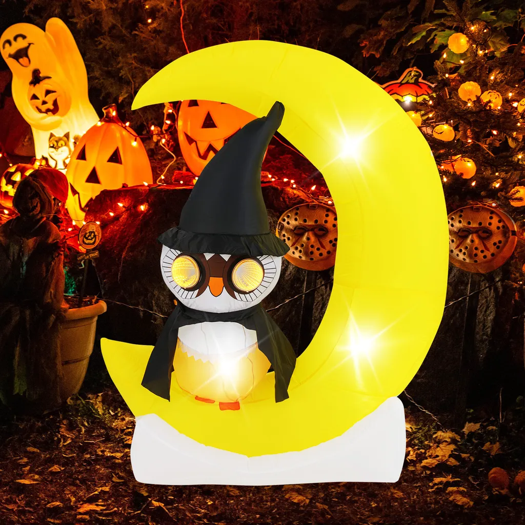 Hibou Halloween Gonflable 155cm Stable et Résistant avec LED Intégrées - 2