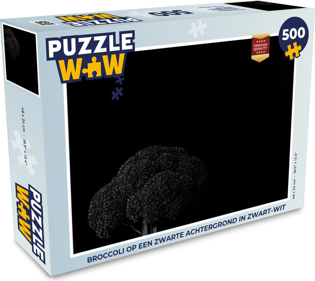 MuchoWow Puzzle 500 Teile Brokkoli auf schwarzem Hintergrund in Schwarz und Weiß - 500 Teile - Kinder - Selberbauen - Puzzlespiele