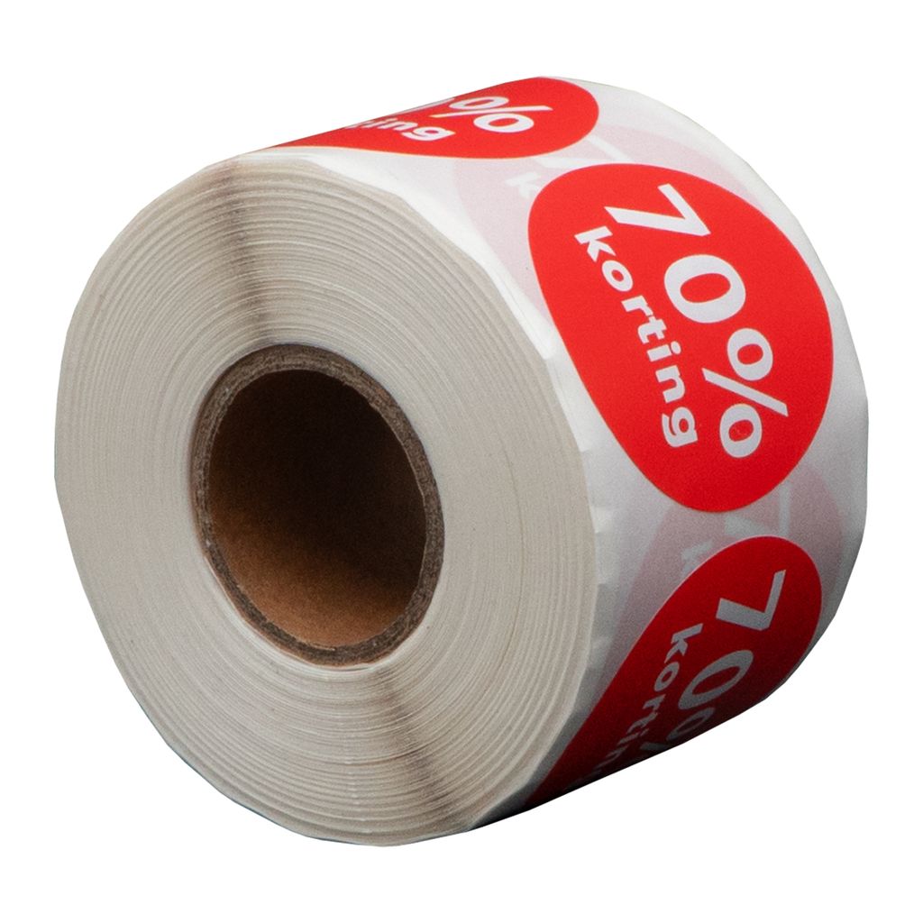 500 Etiketten Rund 70% Rabatt Rot - 35 mm auf Rolle - Rabattaufkleber - Werbeaufkleber - Runde Aufkleber - DULA