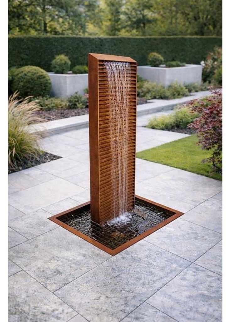 Gartenbrunnen Zierbrunnen Lamellen Wasserlauf Cortenstahl Springbrunnen Rost