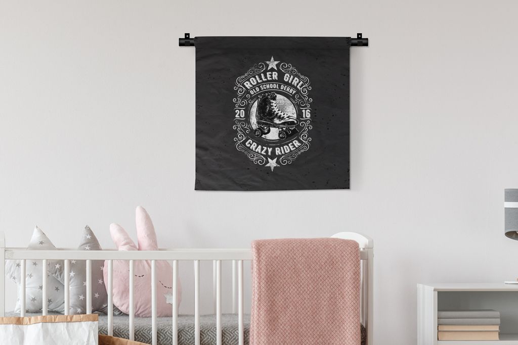 MuchoWow Wandteppich Wandbehang Vintage - Skeeler - Schwarz 60x60 cm Tapisserie Dekoration Wandtuch - Dekorationen - Wand Decke