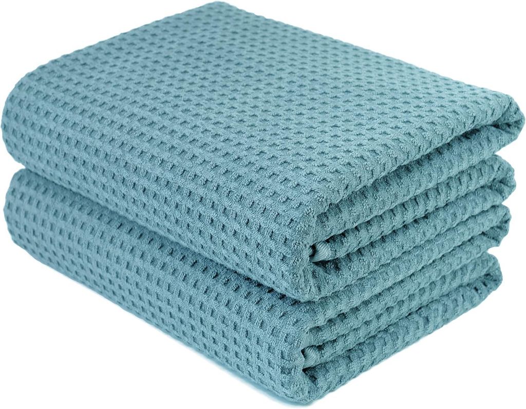 2er-Set Mikrofaser-Badetücher – Schnelltrocknend/Nicht gefüttert – Wabenstruktur – Grün – 70 x 140 cm