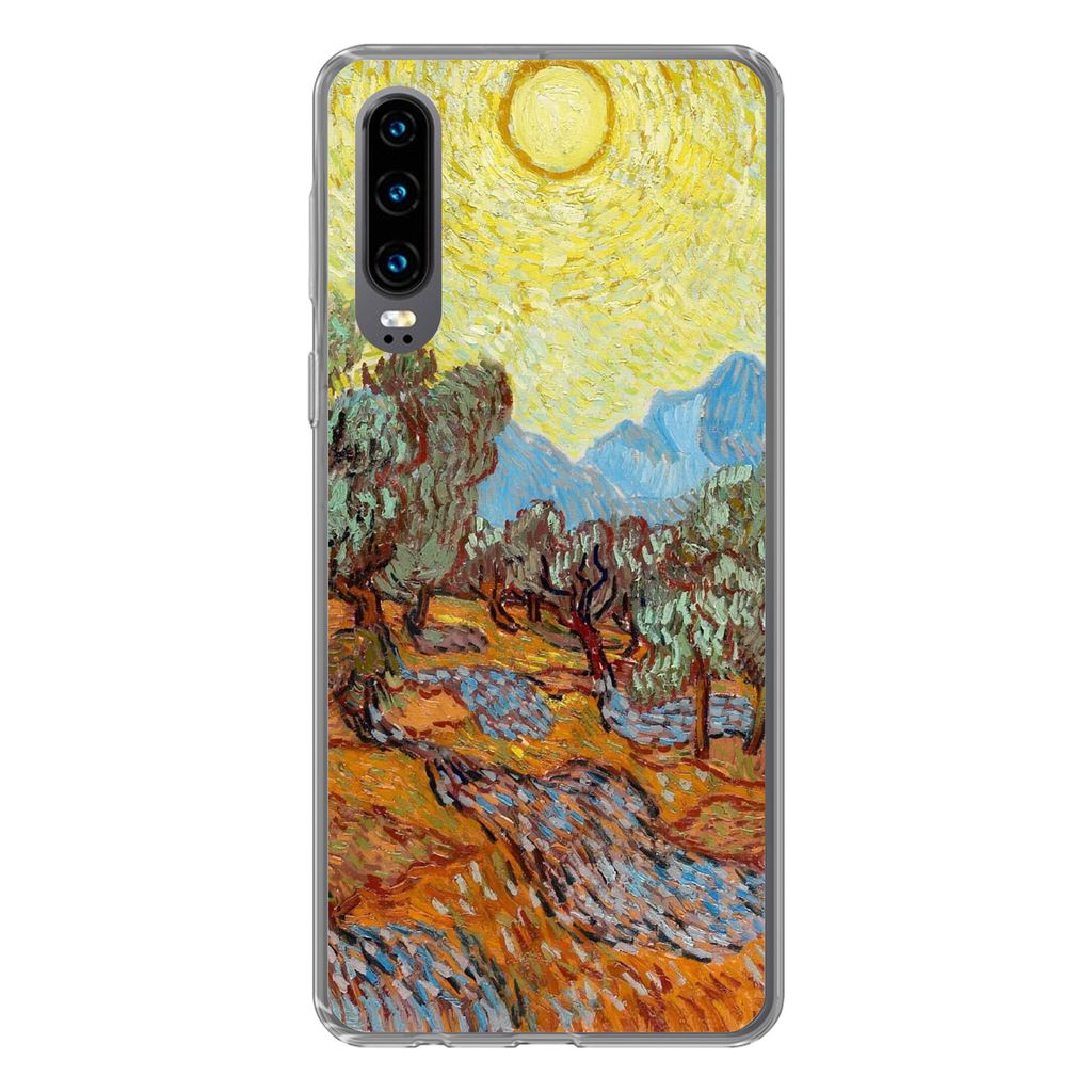 MuchoWow Handyhülle Schutzhülle Hülle für Huawei P30 Olivenbäume mit gelbem Himmel und Sonne - Vincent van Gogh Silikon Softcase Handy Hüll...