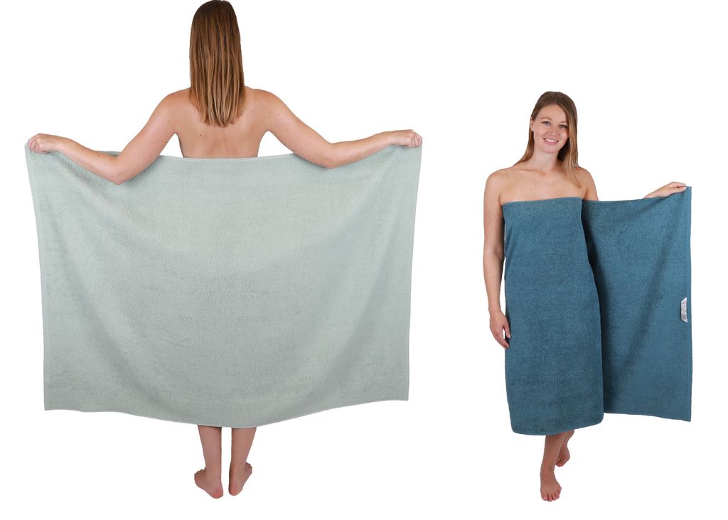 Betz 2 Stück XXL Duschtücher 100 x 150 cm BERLIN Badetücher 100% Baumwolle Farbe – jade-weiss