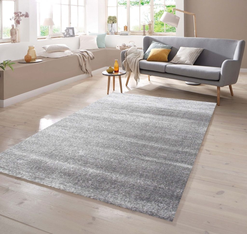 Designer Teppich Kurzflor mit Uni Design Silber Größe - 60 x 110 cm