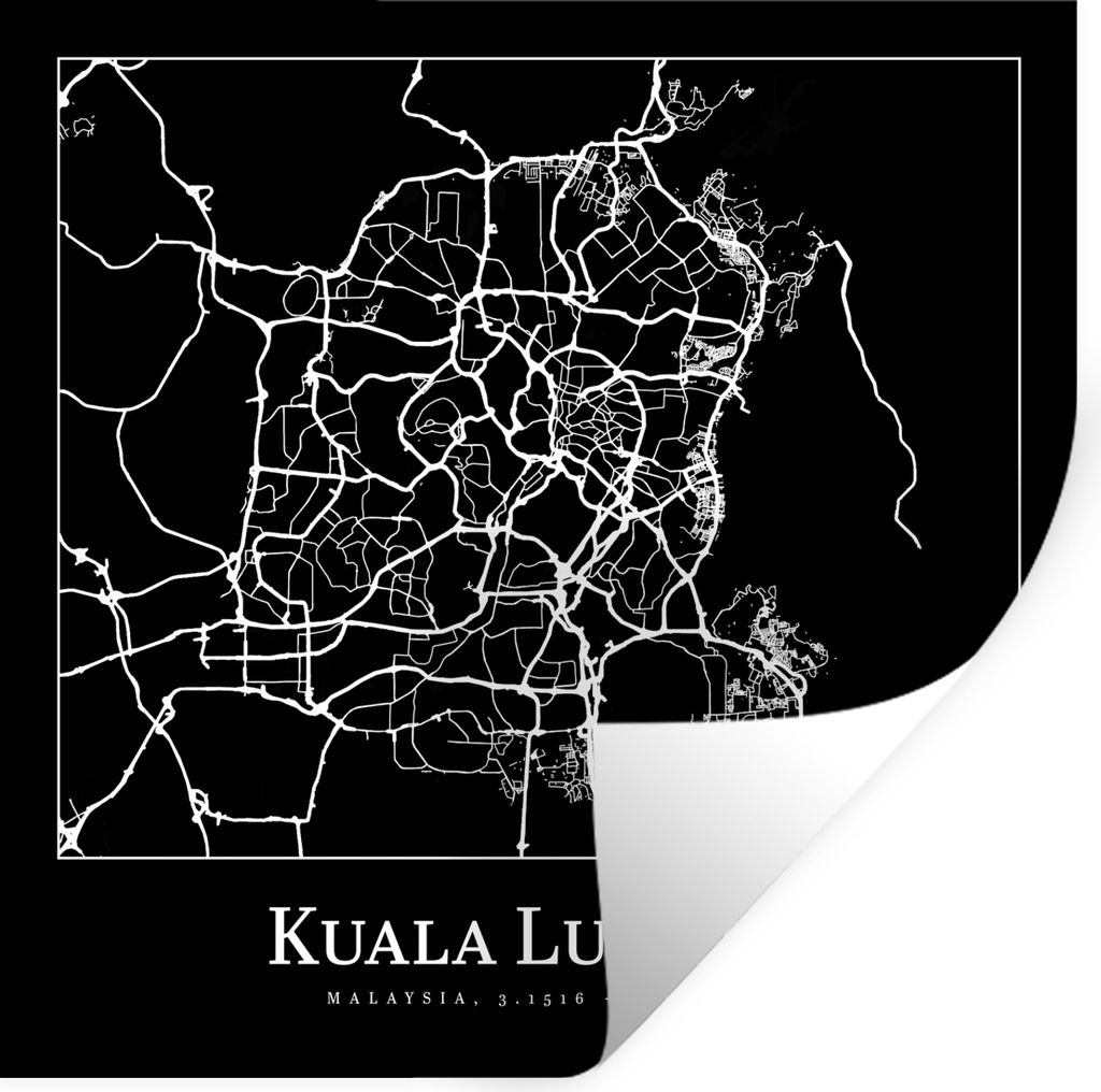 MuchoWow Wandtattoo Wandsticker Wandaufkleber Stadtplan - Kuala Lumpur - Karte - Stadtplan 50x50 cm Selbstklebend und Repositionierbar - Selbstkl...